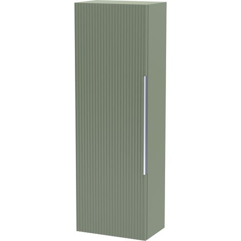 Contemporary Fluted 400mm Tall Wall Hung Bathroom Storage Unit with Single Soft Close Door, Satin Green (1/5)