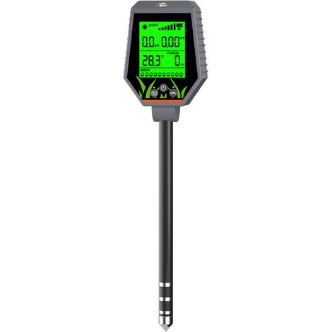 Misuratore digitale del terreno 6 in 1 per pH/EC/luce/umidità/fertilità/temperatura, con termometro a pannello rimovibile per la coltivazione in giardino. (1/5)