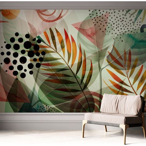 Fotomurale adesivo stickers - murali decorativo - soggiorno moderno - effetto realistico - Foglie astratte 312x219 cm (1/5)