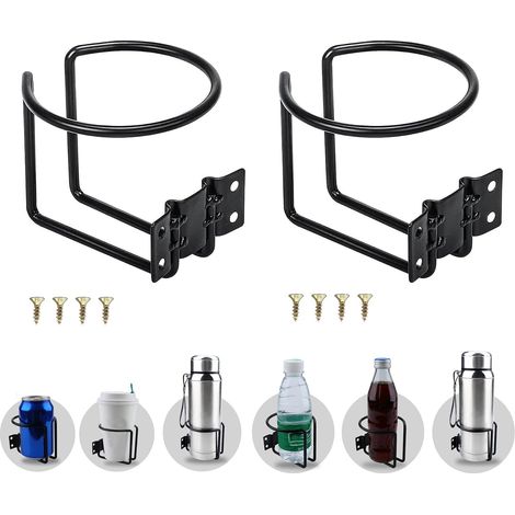 Lot de 2 porte-gobelets universels en acier inoxydable – pour voiture, bateau, laverie, tracteur, bar, bureau (noir) (1/5)