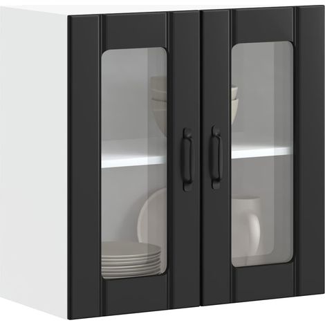 Kitchen Wall Cabinet with Glass Door Lucca Black Engineered Wood vidaXL