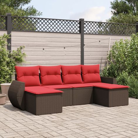 Teenpull – 6-teiliges Gartensofa-Set mit Kissen, braun, Polyrattan (1/5)