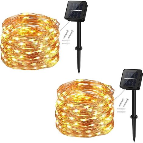Guirlande Lumineuse Solaire, Exterieur Étanche Lumières de Jardin 50 LED 2 Pack 8 Modes 5m pour Jardin, Terrasse, Cour, Maison, Arbre de Noël, Fête Party Décoration(Blanc Froid) (1/5)
