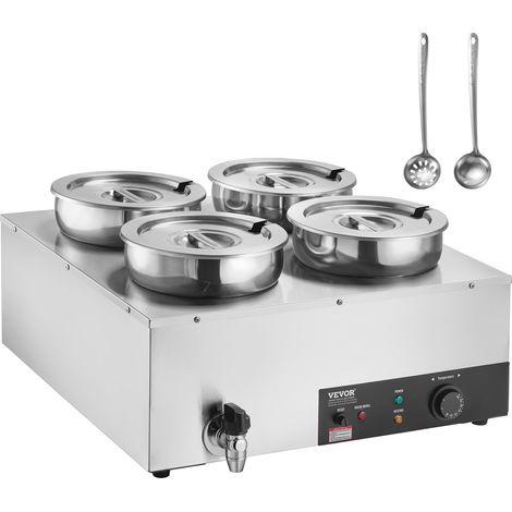 VEVOR Scaldazuppe Elettrico 580 x 648 x 310 mm Scaldavivande Commerciale in acciaio inox 4 x 8,14 L 1500 W Temperatura Regolabile 30-85 °C Protezione da Bruciature a Secco per Buffet del Ristorante (1/5)