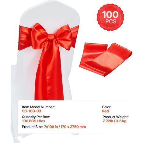 Housses de Chaise, Tissu Satin, Décoration Élégante, 100pcs Rouge (1/2)