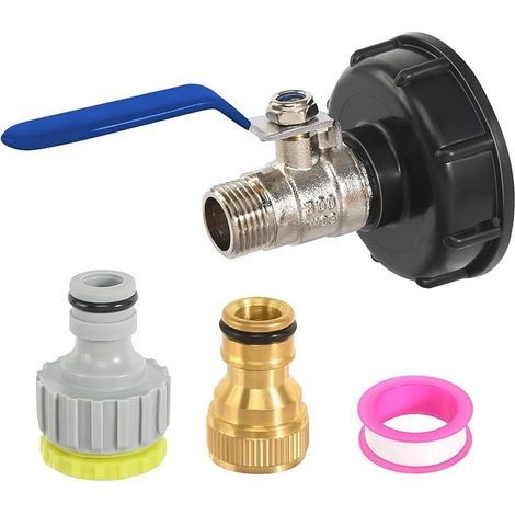 Adaptateur De Réservoir d'eau IBC 1/2", IBC Robinet à Boisseau Sphérique Adaptateur, IBC Robinet Cuve Réservoir D'eau Accessoire De Tuyau D'arrosag (1/5)