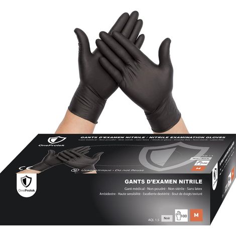 Gants jetables noir en nitrile - Boîte de 100 Gants Nitrile - Taille M (Moyenne) - Sans latex - Résistants et Multi-usages - Protection contre les produits chimiques (1/5)