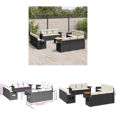 Salon de jardin avec coussins 13 pcs noir résine tressée - Ensemble Salon De Jardin - Meuble Extérieur - Résine Tressée - Rotin Synthétique - Fauteuil Jardin - Home & Living (1/3)