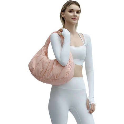 Sac à bandoulière matelassé en nylon pour femme, cabas léger style hobo garni de duvet. (1/5)