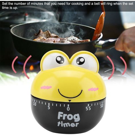 Minuteur de cuisine mécanique forme d'animal dessin animé, compteur de cuisson jaune, horloge de minuterie pour pâtisserie et barbecue, outil de chronométrage (1/5)