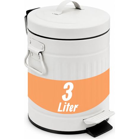 Relaxdays Kosmetikeimer, 3 Liter, Absenkautomatik, entnehmbarer Inneneimer, Metall, Bad Mülleimer mit Deckel, weiß (1/5)