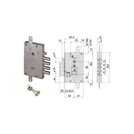 SERRATURA TRIPLICE APPLICARE CON SCROCCO DOPPIA MAPPA BLINDATE 57515  mm.64 DX/SX (57515480)    CISA