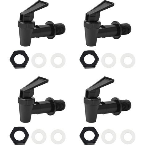 Lot de 4 robinets de rechange universels en plastique pour distributeur d'eau chaude et froide, bière, vin, jus de fruits, seau noir et blanc (uniquement noir) (1/5)
