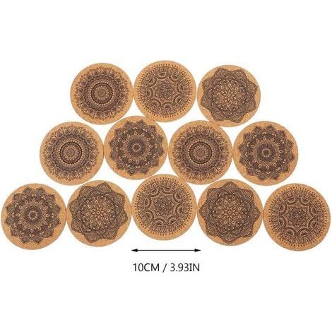 HONORNIC - Lot de 12 dessous de verre en liège réutilisables et absorbants pour boissons froides ou chaudes, avec support en métal (1/3)