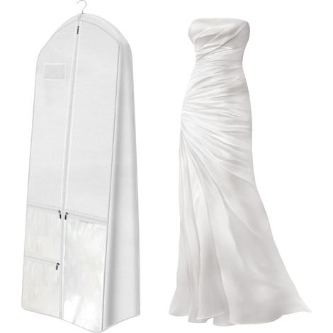 Housse de Protection Robe de Mariée 1806026 cm–Étui Anti-Poussière Respirant pour Robe de Cérémonie Longue & Manteaux 3 Poches Transparentes Pliable & Transportable (1/5)