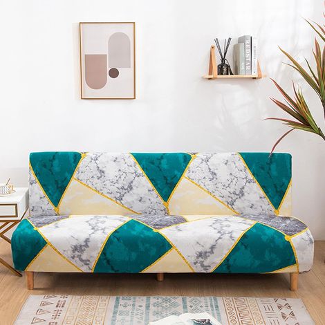 Armless Sofa Cover, Click Clack Sofa Protector, Marble Sofa Cover without Arms, 3-Seater Click Clack Convertible Bed (L:190-210cm, Green Marble) (1/5)