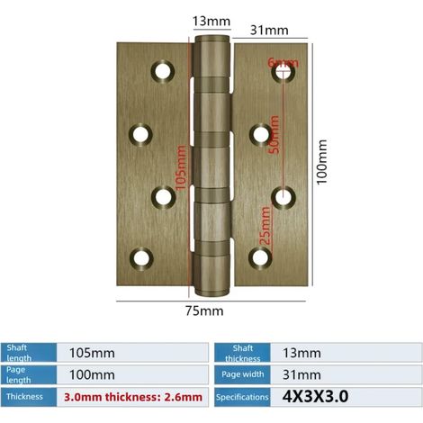 Charnières de porte (bronze) en acier inoxydable à roulement à billes pour portes intérieures et extérieures, robustes et à angles droits, pour portes en bois. (1/5)