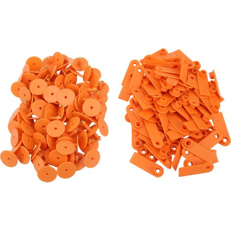100 étiquettes auriculaires vierges pour animaux (chèvres, moutons, porcs, etc.) en TPU, orange. Sans inscription. (1/5)