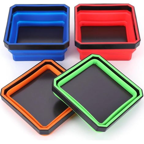 Paquet de 4 Plateaux à Vis Magnétiques Pliables, Bol à Vis en Silicone, Boîte de Rangement de Pièces D'Outils, Organisateur D'Outils de Plombier Charpentier (1/5)