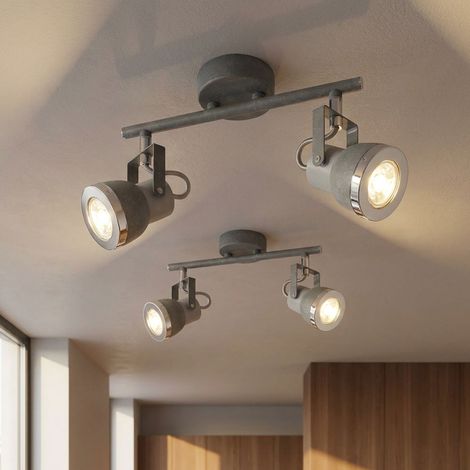 Deckenstrahler grau Wohnzimmerleuchte Deckenlampe mit verstellbaren Spots, Metall steingrau, 2x GU10, LxH 26 x 18,5 cm, 2er Set