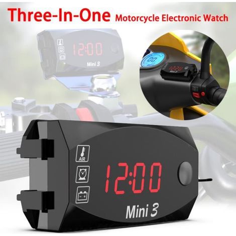 Voltmetre Moto - Thermometre Moto - Horloge Numerique - Montage Guidon - IP67 Etanche - Ecran Grand Format - 12 V (1/4)