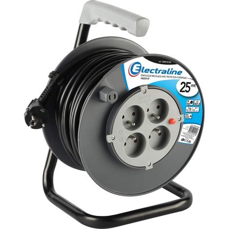 Electraline 20867018F - Prolunga elettrica 25 m, con avvolgitore, 4 prese, 16 A, sezione 3G1,5 mm², colore: Grigio (1/2)