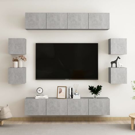 8-tlg. TV-Schrank-Set Betongrau Holzwerkstoff