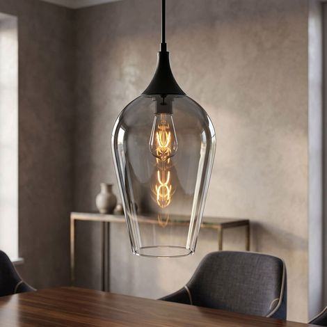 LED Hängeleuchte Hängelampe Esszimmerlampe E27 Schwarz Metall Glas H 120 cm (1/5)