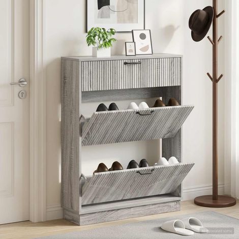 vidaXL Shoe Cabinet HOORN 78 x 24 x 100 cm Engineered Wood Grey Sonoma (1/5)