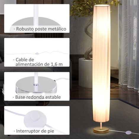 Lampadaire moderne pour chambre, salle à manger ou salon (2 ampoules E27), interrupteur et faible consommation, base en acier inoxydable, 120 cm, blanc (1/5)