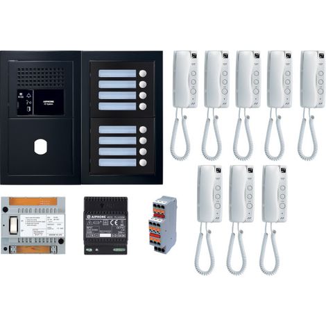 Pack GT audio 8 BP programmé avec platine façade noire satin 200451 - AIPHONE GTBA8EB