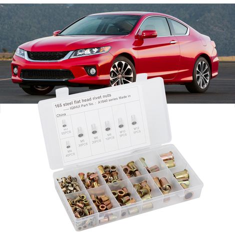 Écrous rivetés plats en acier carbone 165 pièces, assortiment M3 M4 M5 M6 M8 M10 M12, inserts taraudés mixtes (1/5)