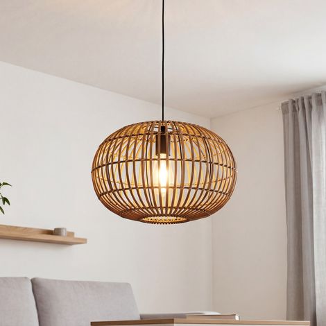Pendelleuchte Boho rund Ø 40 cm Bambus Korbschirm Braun E27 Hängelampe Esstisch