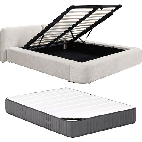 Letto contenitore 180 x 200 cm Tessuto Beige + Materasso - JUDALO di Maison Céphy