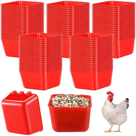 50 Hühnerfuttertröge im Käfigstil, 16-Unzen-Hänge-Futter- und Wassernäpfe für Vögel, Futtertröge für Kaninchenkäfige, Haustier-Papageien, Kampfhähne, Geflügel, Tauben (rot). (1/4)