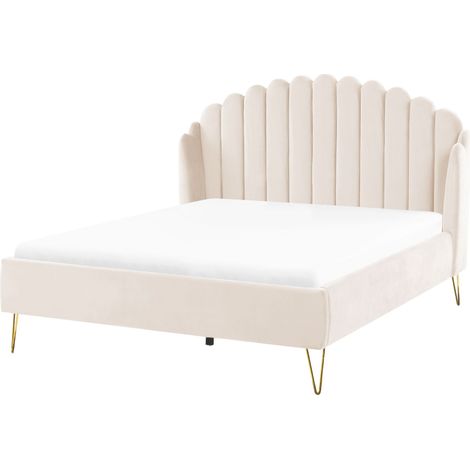 Bed Velvet AMBILLOU 140 x 200 cm (EU Double) Light Beige (1/5)