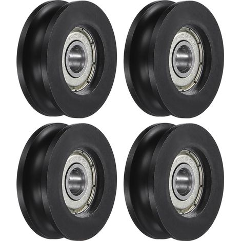 4Pcs U626ZZ Pom Poulie Roulement à Billes en U-Groove 6 X 30 X 10mm Roue de Rouleau en U (Gcr15) Roulements en Acier Chromé, Noir (1/4)