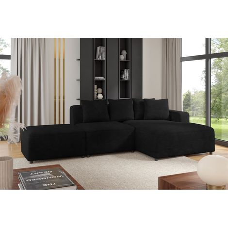 Ecksofa Designersofa MEGAN XS inkl. Hocker Stoff Poso Schwarz Ottomane Rechts (1/3)