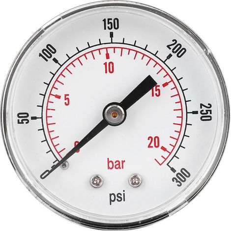 Manomètre 50mm avec raccord 1/4 BSPT pour fluides (air, eau, huile, gaz) - Plage 0-300 PSI / 0-20 Bar (1/5)
