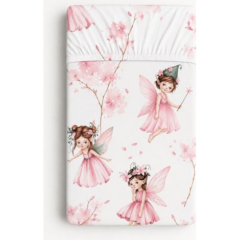 Sábana bajera ajustable de algodón para cuna de 120x60 cm - Blossom Fairies (1/2)