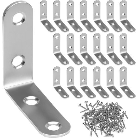 lot de 20 supports en l en acier inoxydable pour bois, 50 x 50 mm équerreavec vis, pour la fixation de meubles (1/5)