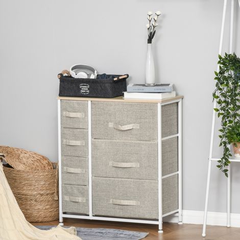 Cassettiera, credenza, 7 cassetti pieghevoli in tessuto, struttura in metallo, 63,5 x 30 x 71 cm, grigio chiaro (1/5)
