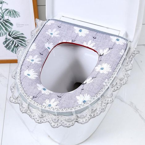 1 Coussin de Lunette WC Imperméable avec Fermeture Éclair (Dentelle Gris), Housse de Siège Toilette Universelle, Rembourrage Chaud Confortable, Compatible avec la Plupart des Toilettes (Sans Adhésif) (1/4)
