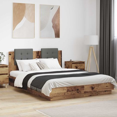 vidaXL Cadre de lit avec tête de lit Bois Ancien 140 x 200 cm