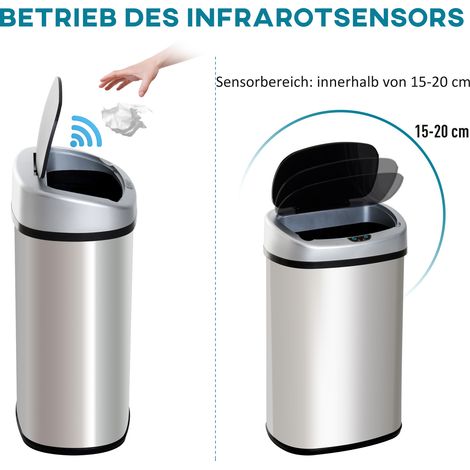 Poubelle à capteur 30L en acier inoxydable, poubelle automatique avec détecteur de mouvement, corbeille à déchets pour bureau, chambre, cuisine argent (1/5)