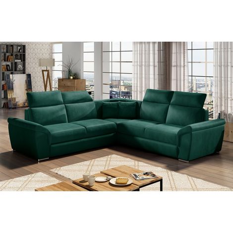 Canapé d'angle - convertible - FELIPE VELOURS - en tissu luxe vert, 5/6 places (1/5)