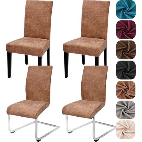 Stuhlhussen 4er Set Kunstleder Stretchbezug für Schwingstühle Khaki (1/5)