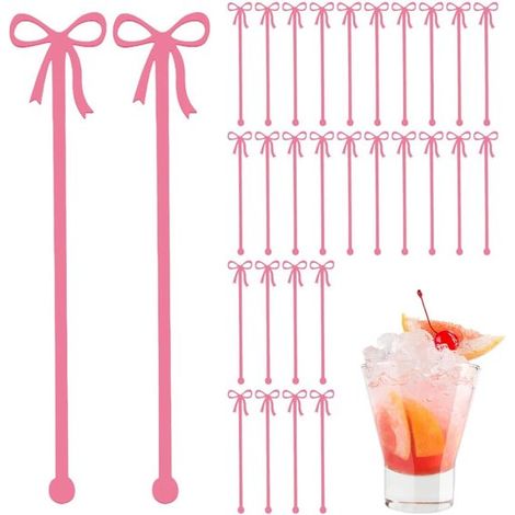 Rührstäbchen mit Schleife, 30 Stück, rosa, Acryl, Rührstäbchen, Cocktailrührstäbchen für Geburtstag, Hochzeit, Feiertag, Party, Dekoration (1/5)