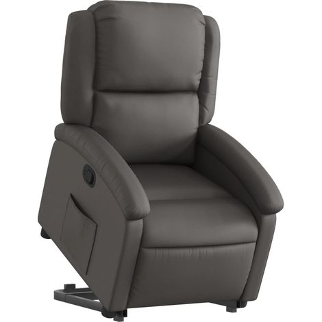 Poltrona relax TV rivestimento confortevole funzione sollevamento elettrico in vera pelle grigio DEC027924