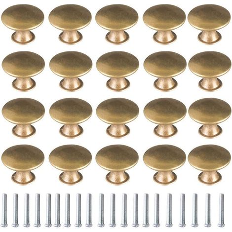 Set of 20 round cabinet knobs vintage 30mm furniture knobs with screws brass color